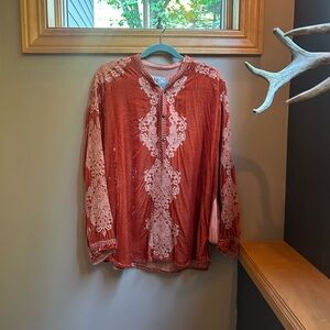 Johnny Was Red and White Long Sleeve Tee